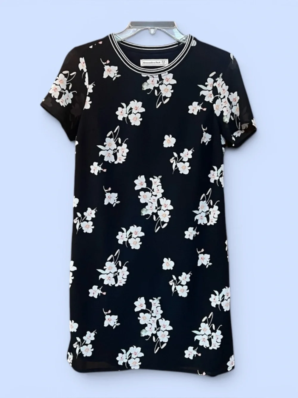 Abercrombie & Fitch Floral Black Mini Dress XS Sheer Sleeves